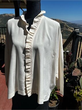 Eskandar Sz 0 Runs O/S CREAM IVORY Silk Gorgeous Boxy Ruffle Blouse Shirt Top
